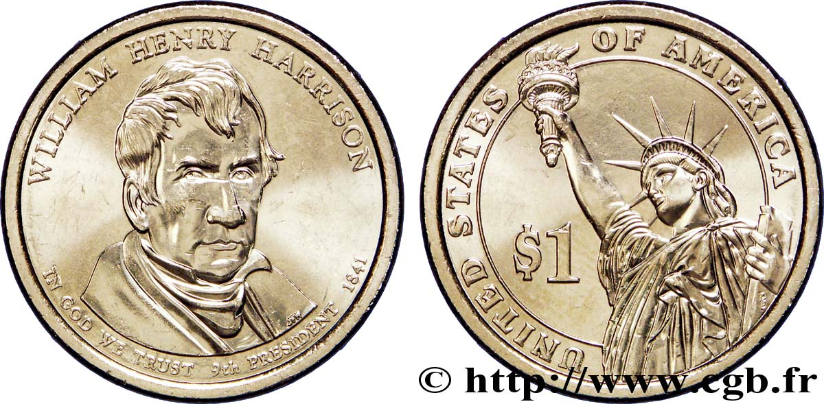 ÉTATS-UNIS D AMÉRIQUE 1 Dollar Présidentiel William Henry Harrison / statue de la liberté type tranche B 2009 Denver SPL 