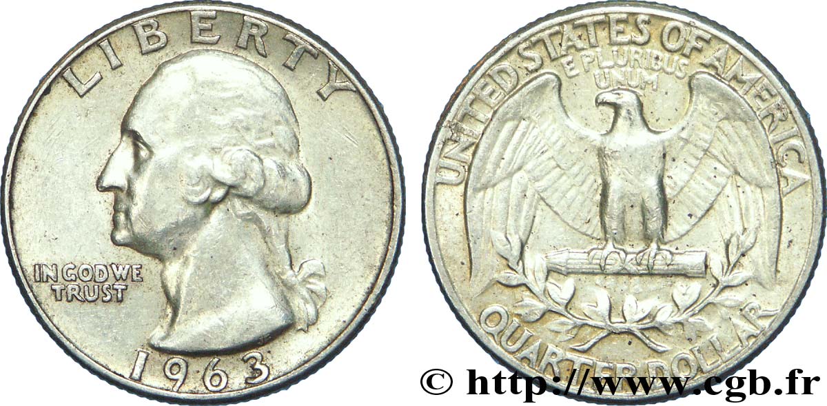 ÉTATS-UNIS D AMÉRIQUE 1/4 Dollar Georges Washington 1963 Philadelphie TTB 