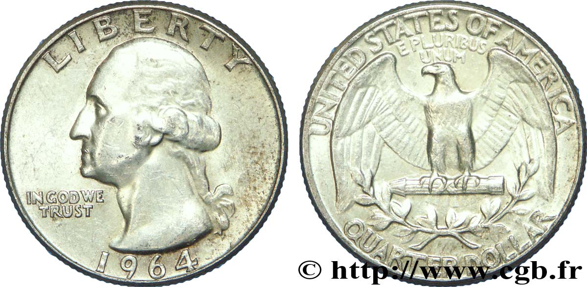 ÉTATS-UNIS D AMÉRIQUE 1/4 Dollar Georges Washington 1964 Philadelphie TTB 