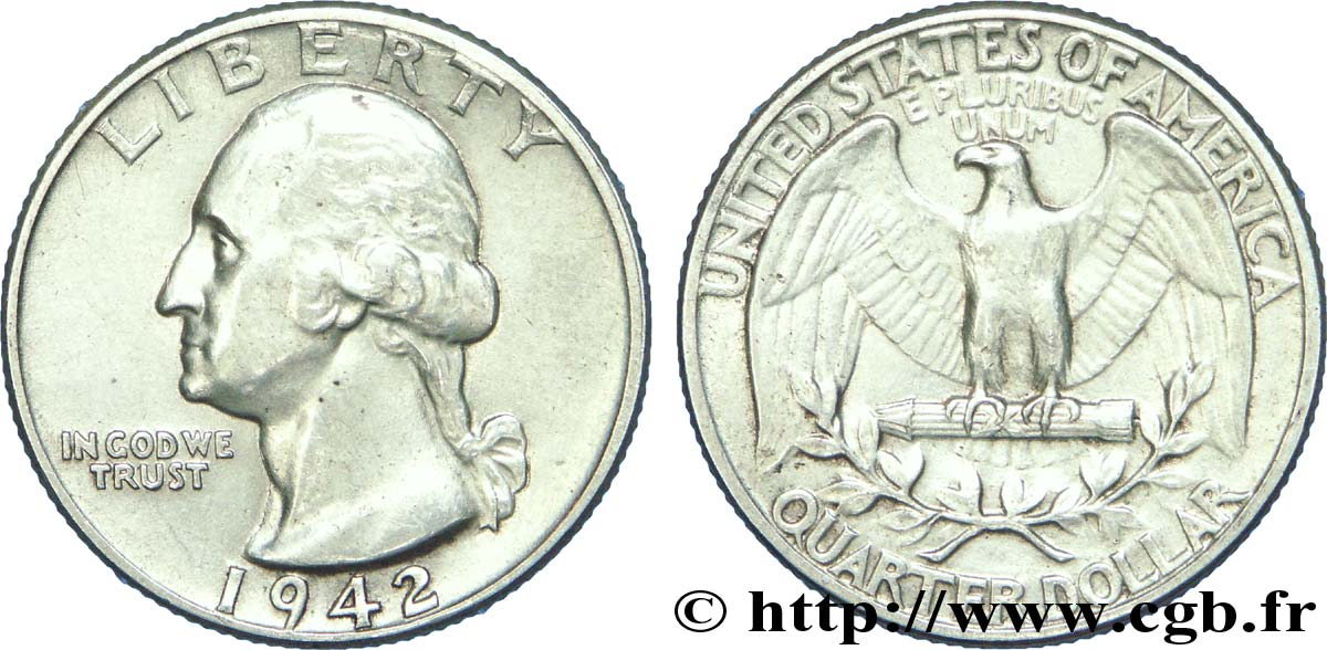 ÉTATS-UNIS D AMÉRIQUE 1/4 Dollar Georges Washington 1942 Philadelphie SUP 