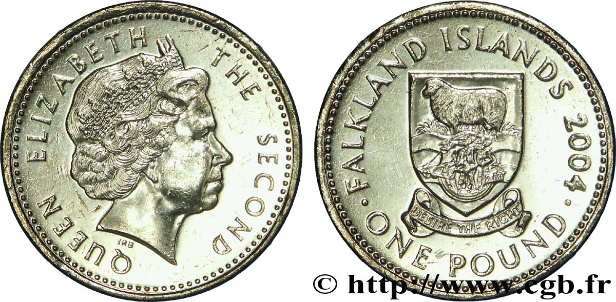 ISOLE FALKLAND 1 Pound (Livre) Elisabeth II / armes de l’archipel variété tranche A 2004  MS 