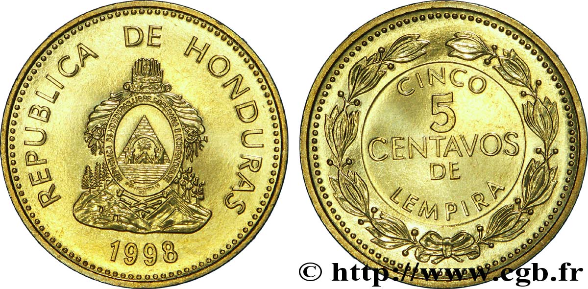 HONDURAS 5 Centavos de Lempira emblème national 1998  SPL 