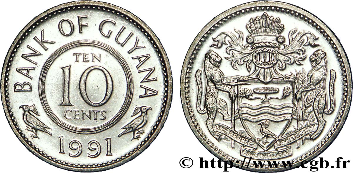 GUYANA 10 Cents armes du Guyana 1991  SPL 