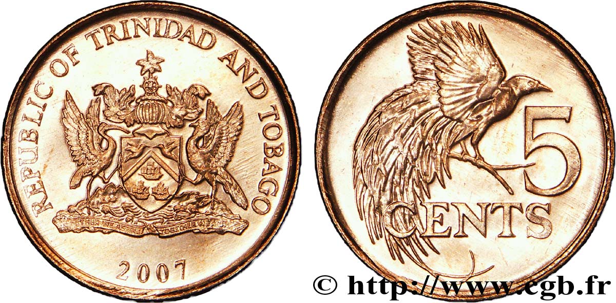 TRINIDAD et TOBAGO 5 Cents emblème / oiseau de paradis 2007  SPL 