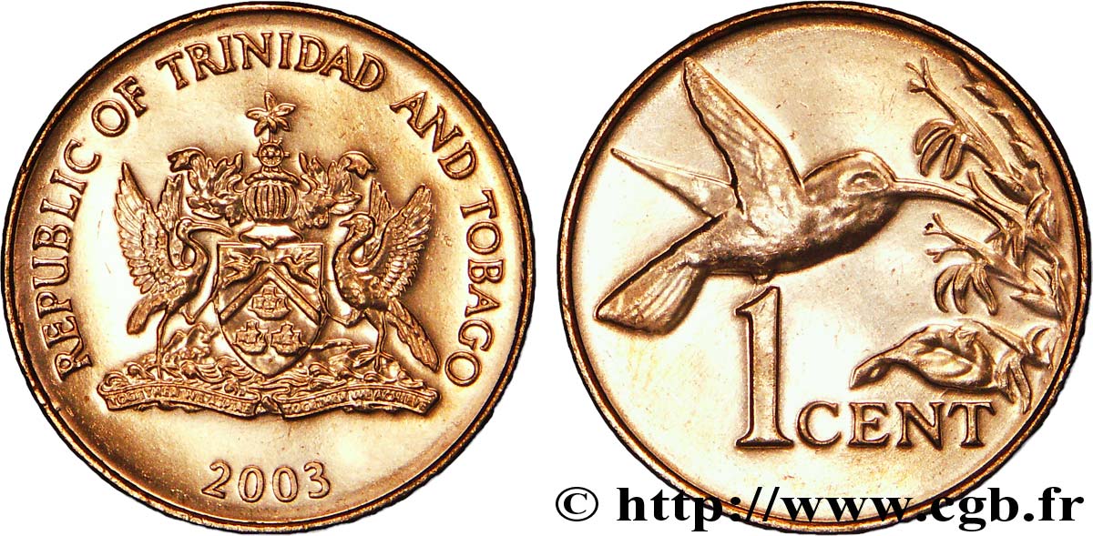 TRINIDAD et TOBAGO 1 Cent emblème / colibri 2003  SPL 