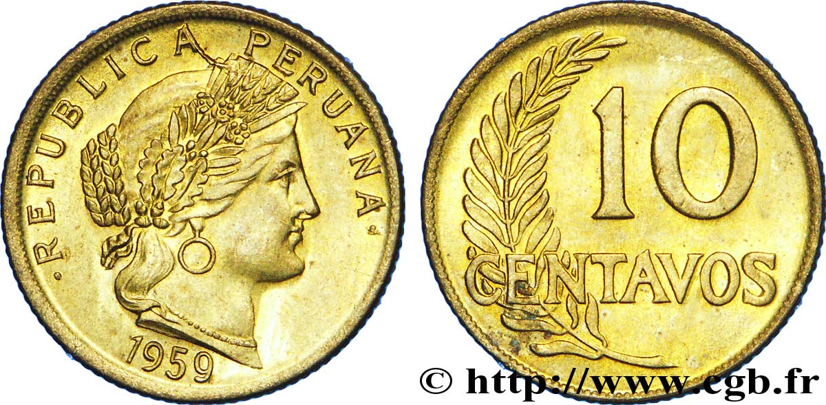 PÉROU 10 Centavos 1959  SPL 