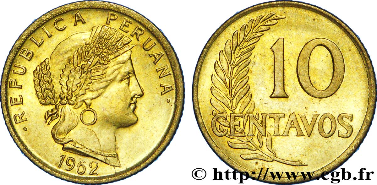 PÉROU 10 Centavos 1962  SPL 