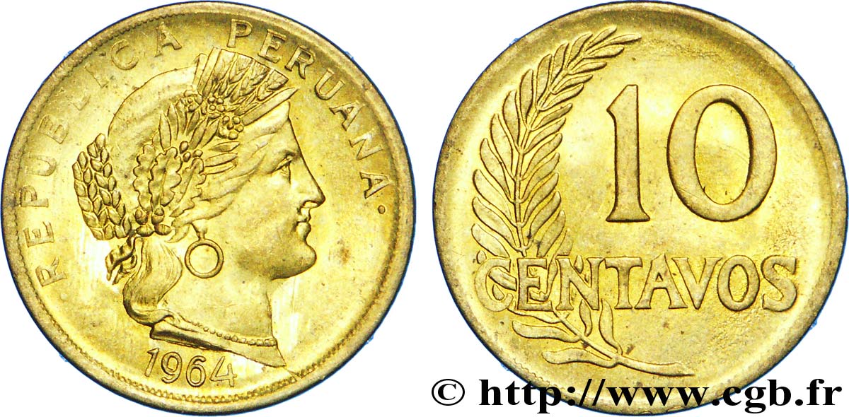 PÉROU 10 Centavos 1964  SPL 