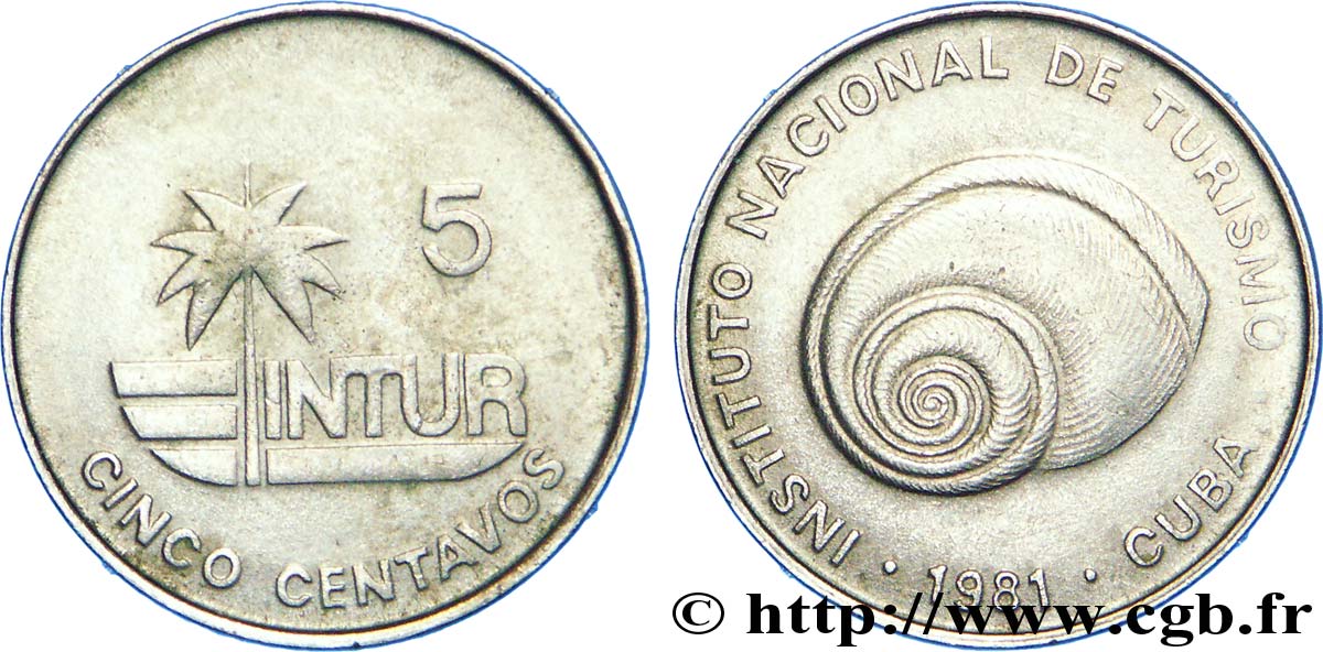CUBA 5 Centavos monnaie pour touristes Intur “5” fin 1981  TTB 