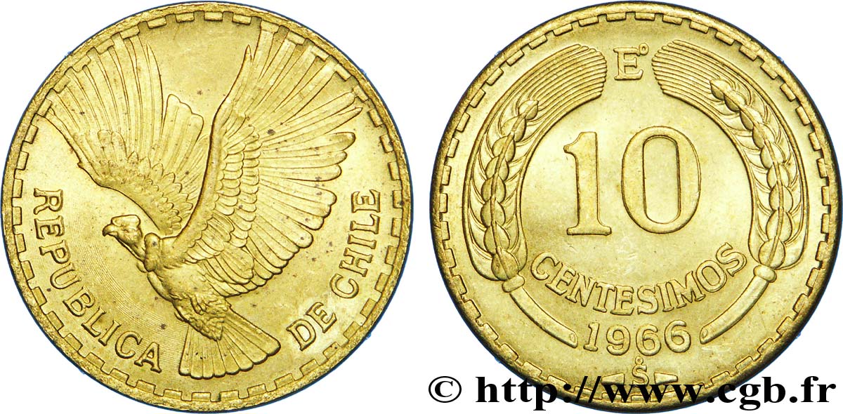CHILE 10 Centesimos condor 1966 Santiago - S° AU 