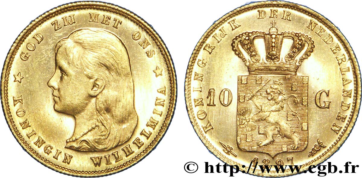 PAYS-BAS 10 Gulden or Reine Wilhelmina 1897 Utrecht FDC 
