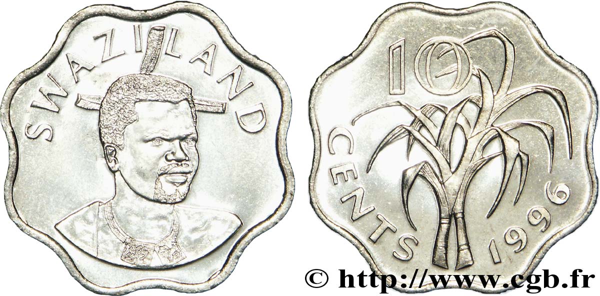 SWAZILAND 10 Cents Roi Msawati III / canne à sucre 1996  SPL 