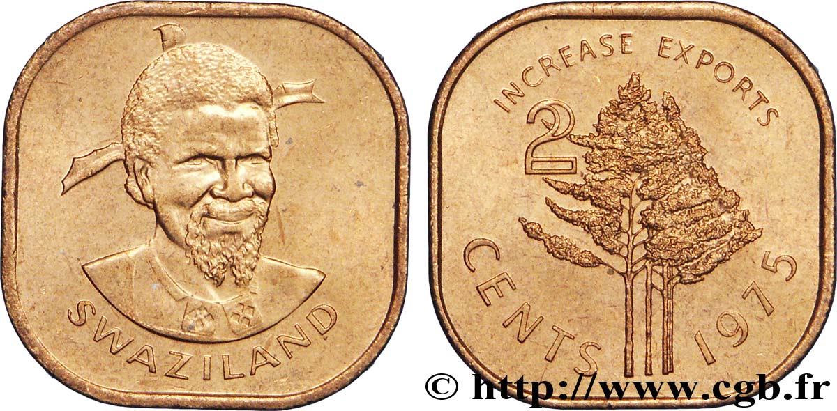 SWAZILAND 2 Cents Roi Sobhuza II / arbres 1975  SPL 