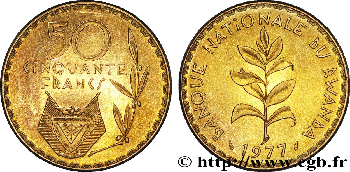 RUANDA 50 Francs emblème / plant de café 1977  MS 