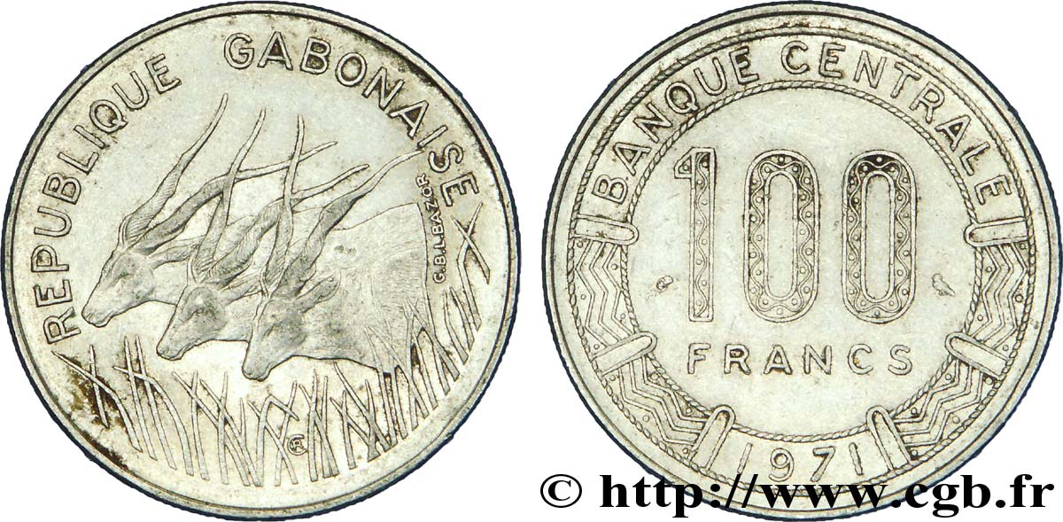 GABON 100 Francs antilopes 1971 Paris TTB 