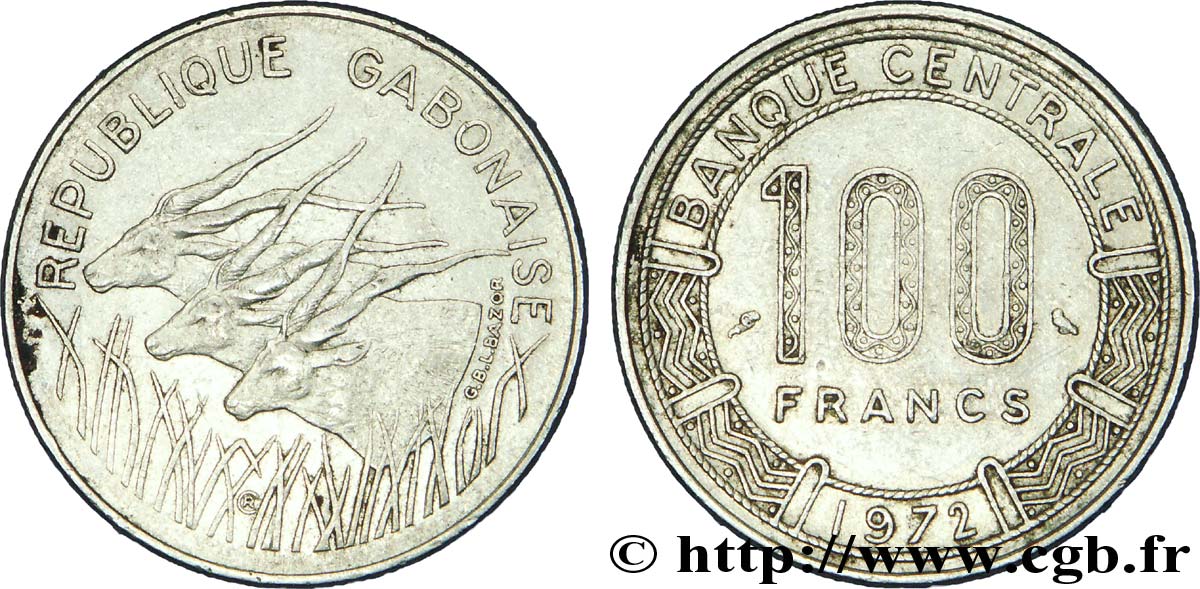 GABON 100 Francs antilopes 1972 Paris TTB 
