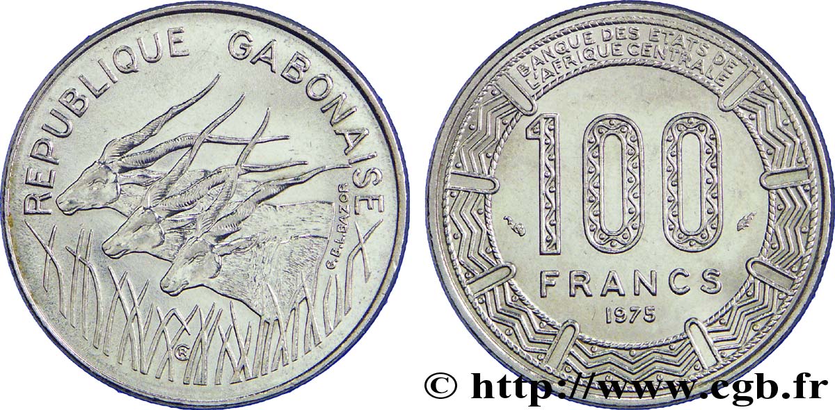 GABON 100 Francs antilopes 1975 Paris SUP 
