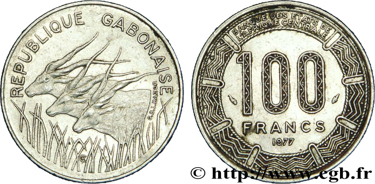 GABON 100 Francs antilopes 1977 Paris TTB 