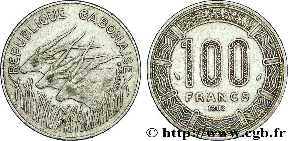 GABON 100 Francs antilopes 1982 Paris TTB 