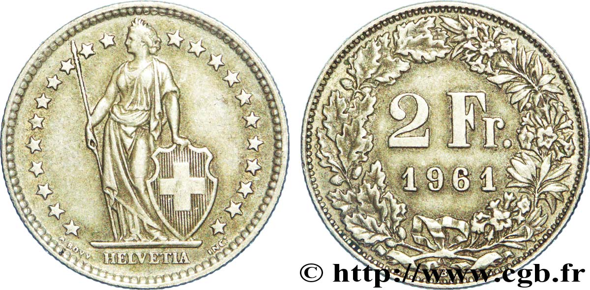 SUISSE 2 Francs Helvetia 1961 Berne - B TTB+ 