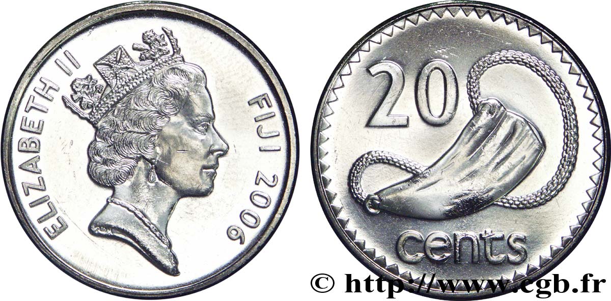 FIDJI 20 Cents Elisabeth II / Tabua (dent de cachalot polie) 2006  SPL 