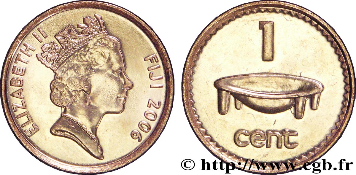 FIDJI 1 Cent Elisabeth II / plat Tanoa Kava 2006 Royal Canadian Mint, Ottawa SPL 