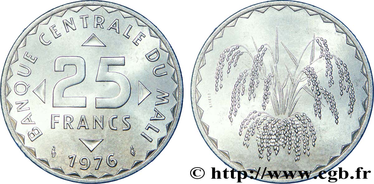 MALI 25 Francs plant de mil 1976 Paris SPL 