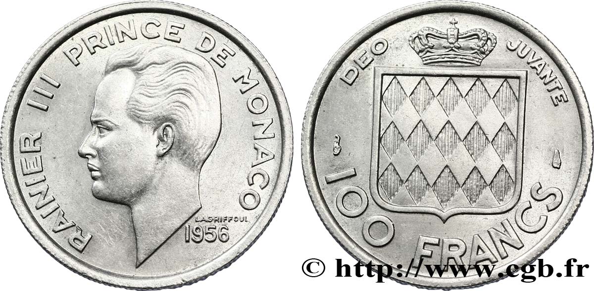 MONACO 100 Francs Rainier III / écu 1956 Paris TTB 