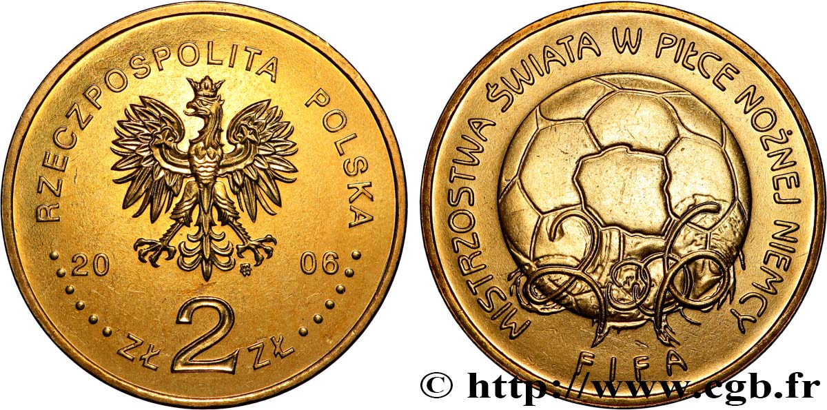 POLEN 2 Zlote Coupe du monde de Football FIFA en Allemagne 2006 Varsovie fST 