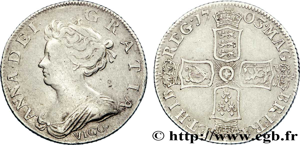 ROYAUME-UNI 1 Shilling Anne / emblème 1703  TB 