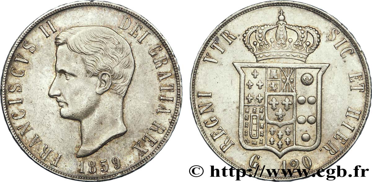 ITALIE - ROYAUME DES DEUX-SICILES 120 Grana François II, roi de Naples et Sicile 1859 Naples TTB+ 
