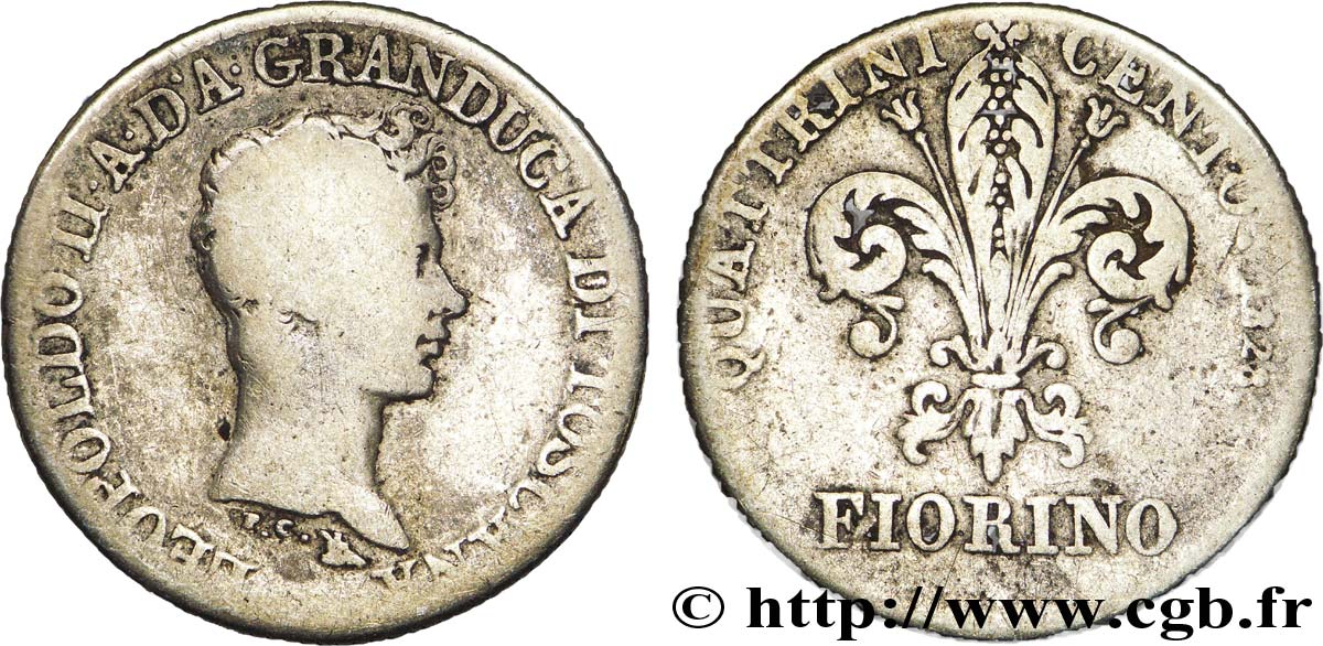 ITALIE - TOSCANE 1 Fiorino Léopold II Grand Duc de Toscane 1828 Florence TB 
