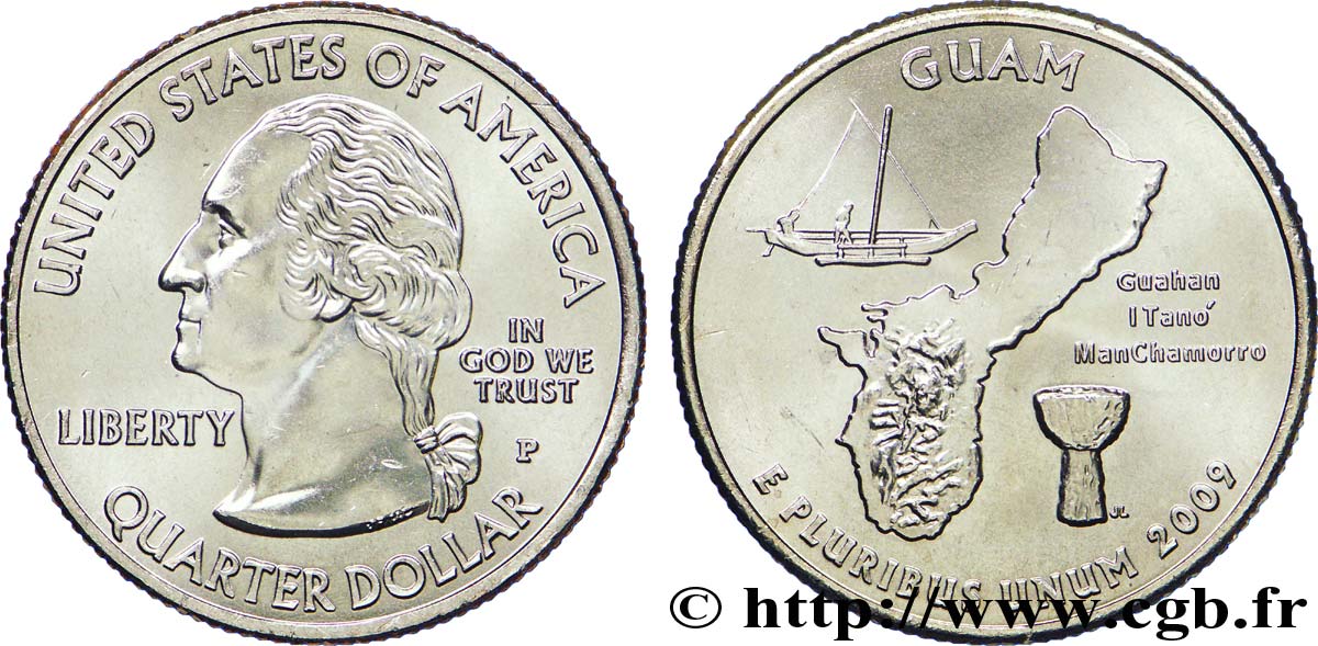 ÉTATS-UNIS D AMÉRIQUE 1/4 Dollar Guam 2009 Philadelphie - P SPL 