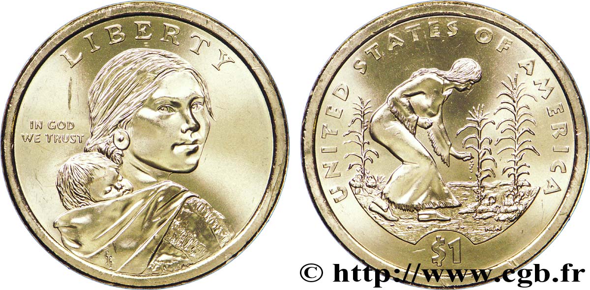 ÉTATS-UNIS D AMÉRIQUE 1 Dollar Sacagawea / indienne semant du maïs type tranche B 2009 Denver SPL 