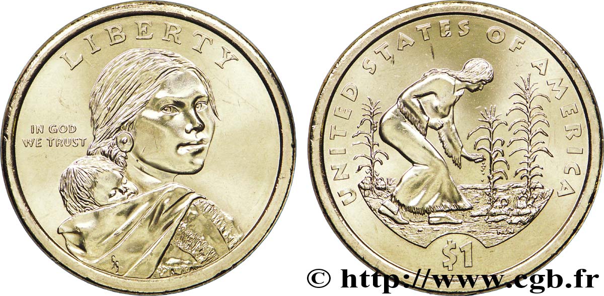 ÉTATS-UNIS D AMÉRIQUE 1 Dollar Sacagawea / indienne semant du maïs type tranche A 2009 Philadelphie - P SPL 