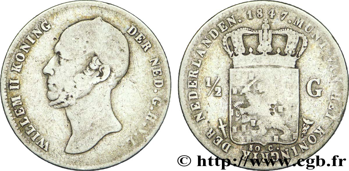 PAYS-BAS 1/2 Gulden Guillaume II 1847 Utrecht TB 
