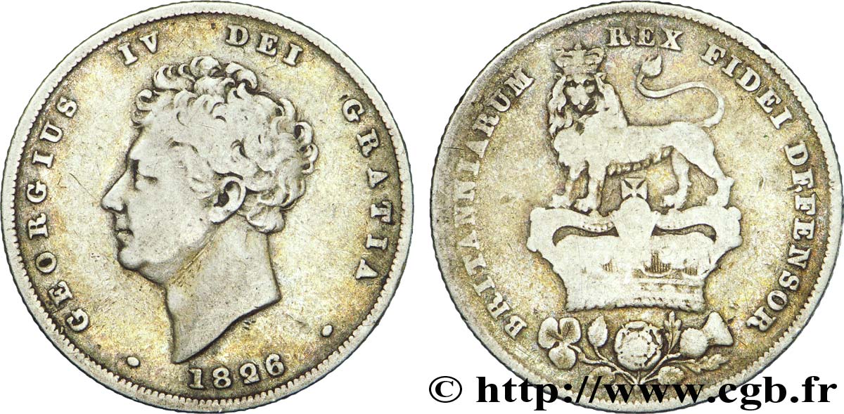 ROYAUME-UNI 1 Shilling Georges IV tête nue / lion surmontant une couronne 1826  TB+ 