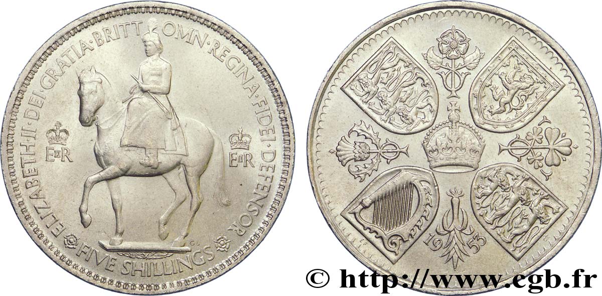 UNITED KINGDOM 5 Shillings Couronnement d’Elisabeth II 1953  AU 