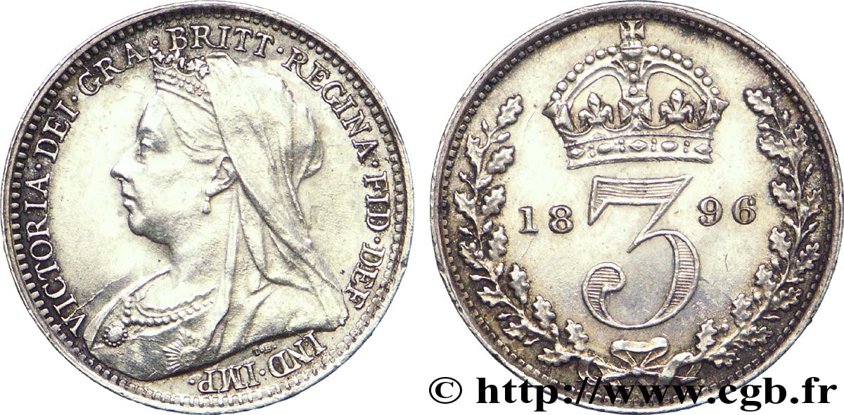 ROYAUME-UNI 3 Pence Victoria buste du jubilé 1896  SUP 