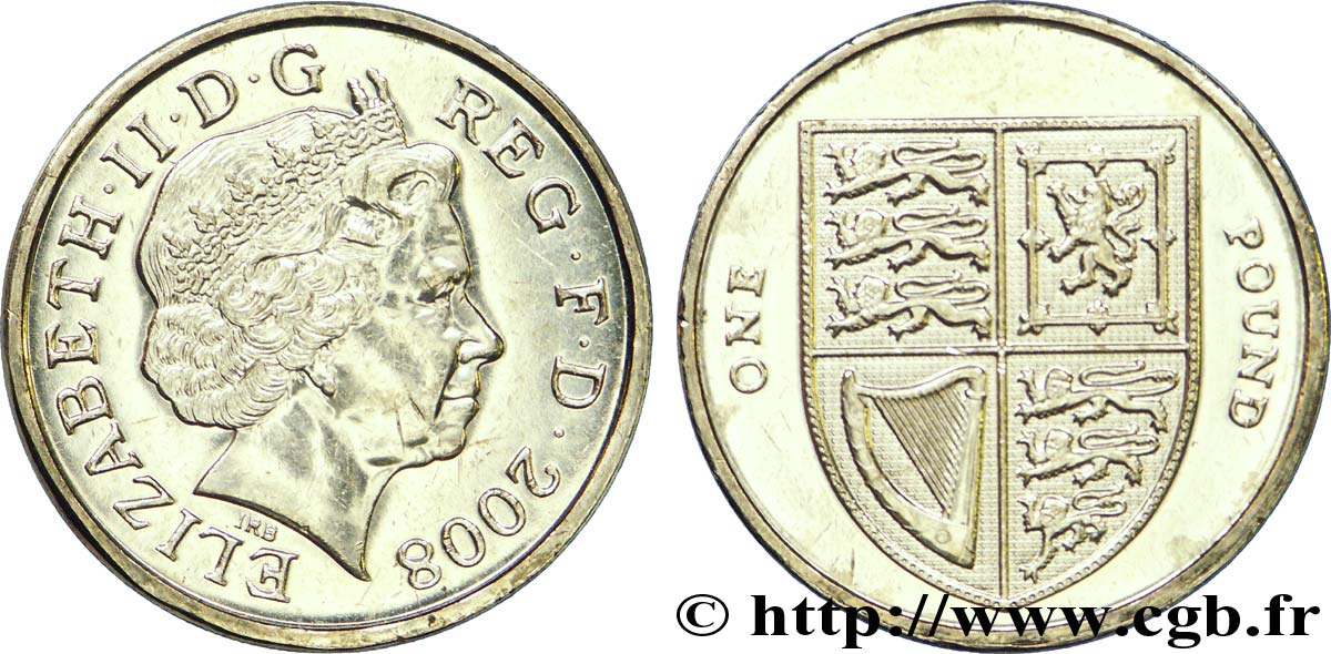 UNITED KINGDOM 1 Pound (Livre) Elisabeth II variété tranche A 2008  MS 
