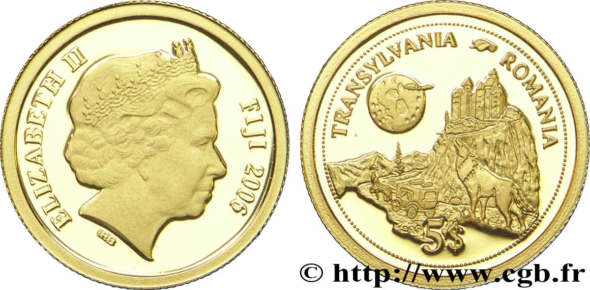 FIDJI 5 Dollars OR BE (proof)  Elisabeth II / la Transylvanie 2006  FDC 