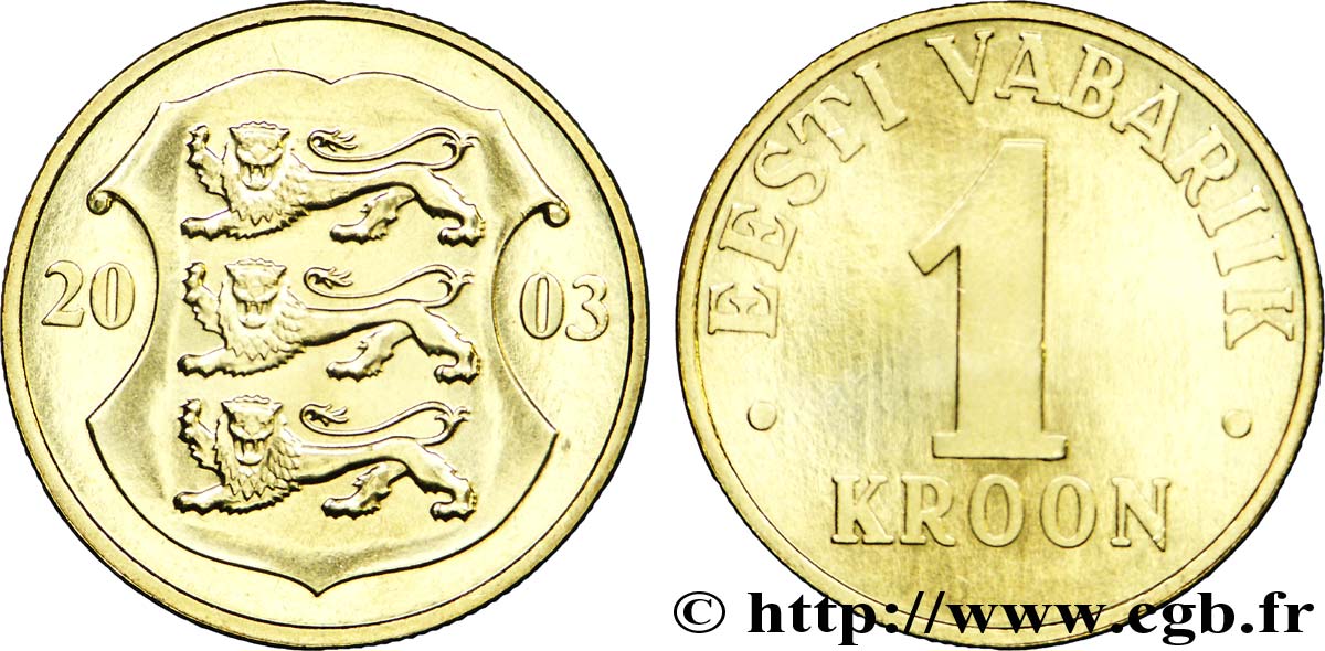 ESTONIA 1 Kroon emblème aux 3 lions 2003  MS 