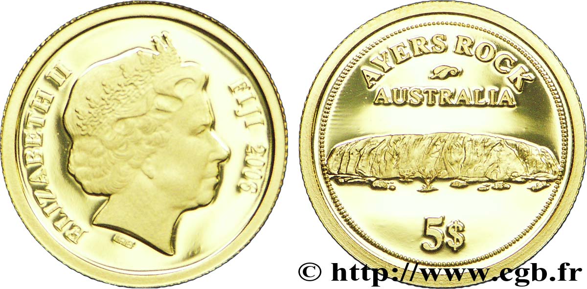FIDJI 5 Dollars OR BE (proof)  Elisabeth II / Ayers Rock 2006  FDC 
