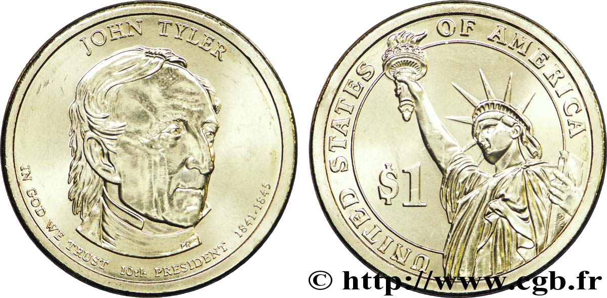 UNITED STATES OF AMERICA 1 Dollar Présidentiel John Tyler / statue de la liberté type tranche B 2009 Philadelphie - P MS 