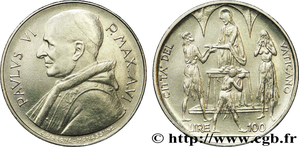 VATICAN ET ÉTATS PONTIFICAUX 100 Lire Paul VI an VI (1968) type F.A.O. / illustration de la “multiplication des pains” n.d. Rome SUP 