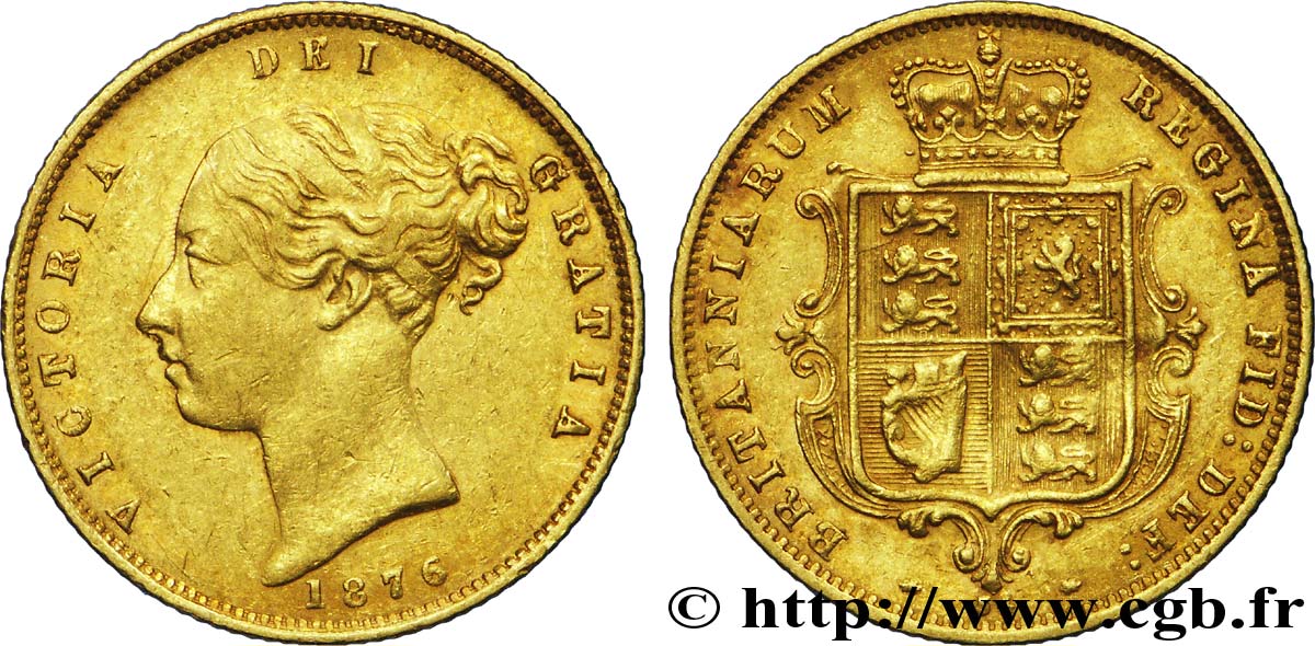 ROYAUME-UNI 1/2 Souverain Victoria buste jeune / blason type avec coin numéroté : coin n°74 1876 Londres TTB 