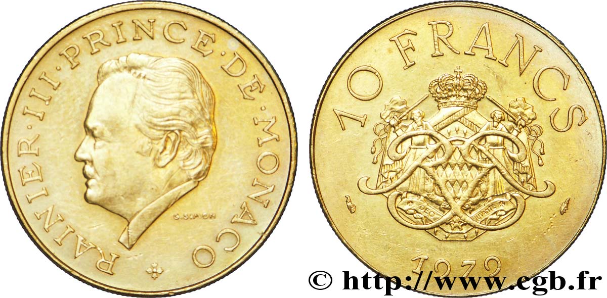 MONACO 10 Francs Rainier III / écu et monogramme couronnés 1979 Paris SUP 