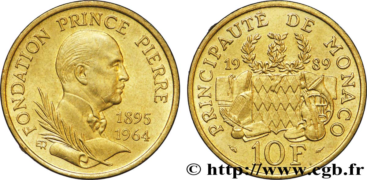 MONACO 10 Francs 25e anniversaire de la mort du prince Pierre 1989 Paris SUP 