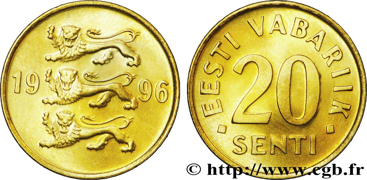 ESTONIE 20 Senti emblème aux 3 lions 1996  SPL 