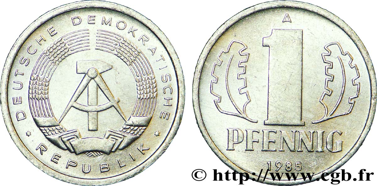 ALLEMAGNE RÉPUBLIQUE DÉMOCRATIQUE 1 Pfennig emblème de la RDA 1985 Berlin SUP 
